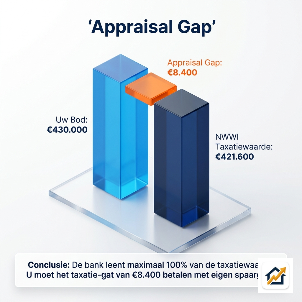 Appraisal gap grafiek Blixembosch - gepland bod versus getaxeerde marktwaarde