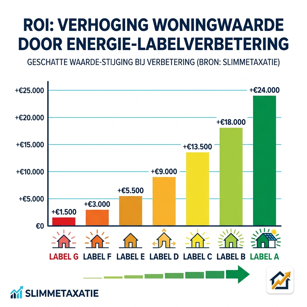 Rendement energielabel labelsprong - waardestijging van woning in Euro bij verduurzaming
